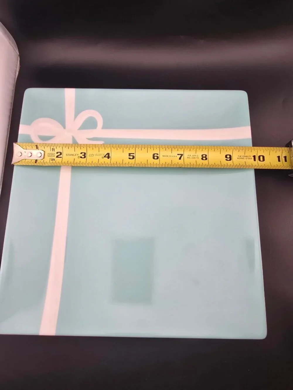 TIFFANY & Co Blue Box Plate Bone China Porcelain White Ribbon Square 10
